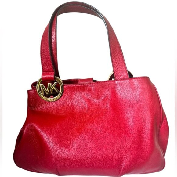 Michael Kors Leather Fulton East West Shoulder Tote Bag Satchel Compartments Red - Picture 3 of 16